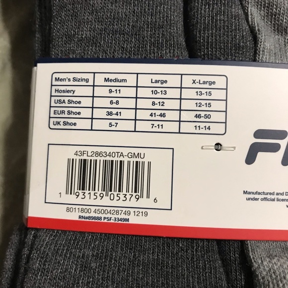 Men's FILA Gray crew Socks 6 pair 8-12 - Picture 3 of 3